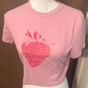 SHEIN Pink Strawberry Graphic Crop Top